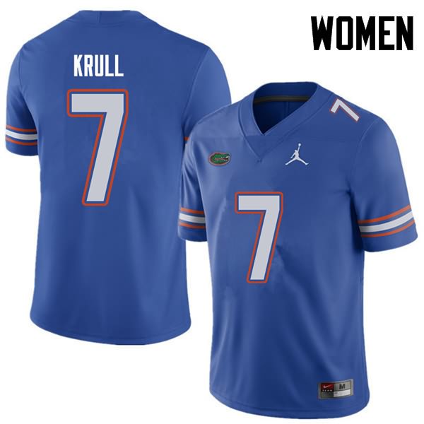 Women's NCAA Florida Gators Lucas Krull #7 Stitched Authentic Jordan Brand Royal College Football Jersey TQC4465ZA